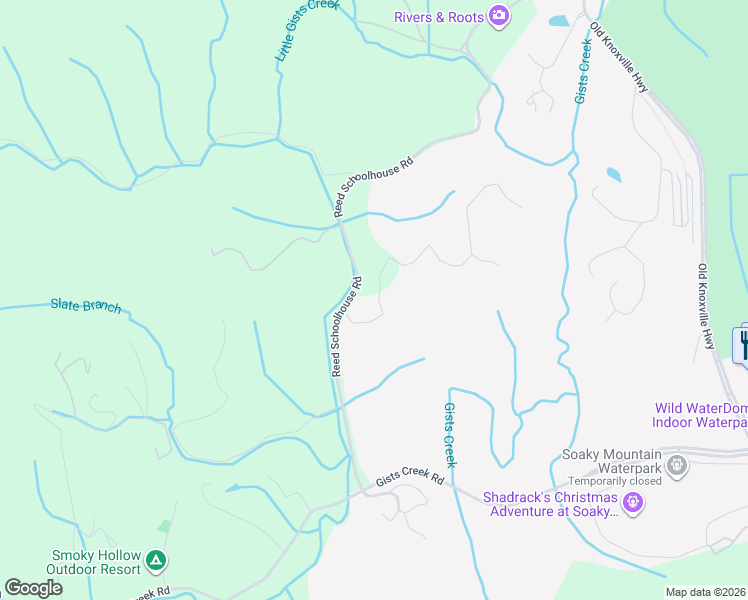 map of restaurants, bars, coffee shops, grocery stores, and more near 301-367 Reed Schoolhouse Road in Sevierville