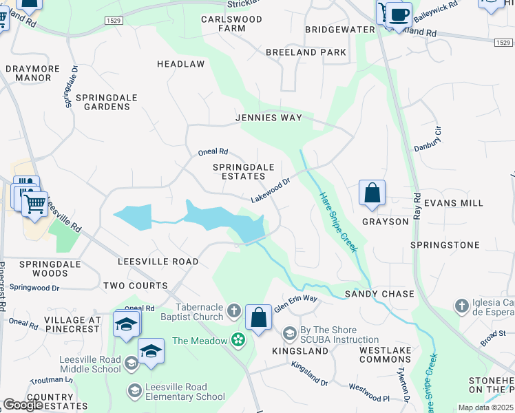 map of restaurants, bars, coffee shops, grocery stores, and more near 8605 Lakewood Drive in Raleigh