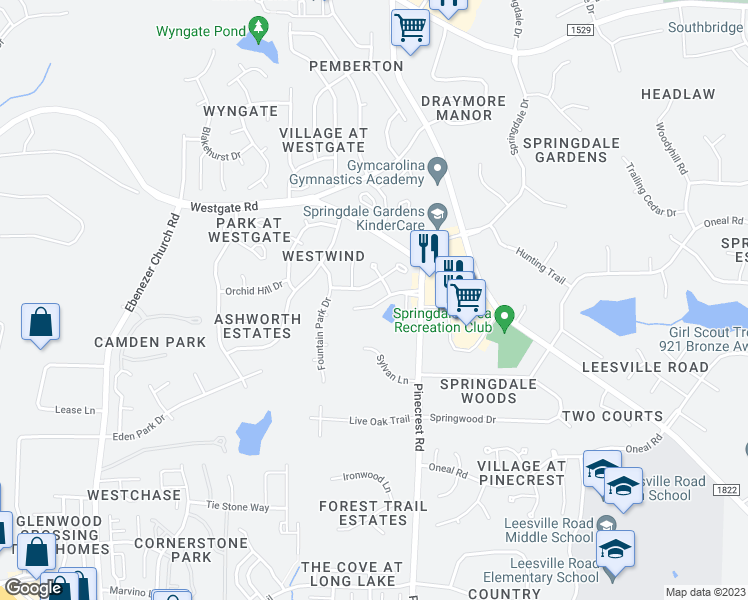 map of restaurants, bars, coffee shops, grocery stores, and more near 5508 Seafarer Court in Raleigh
