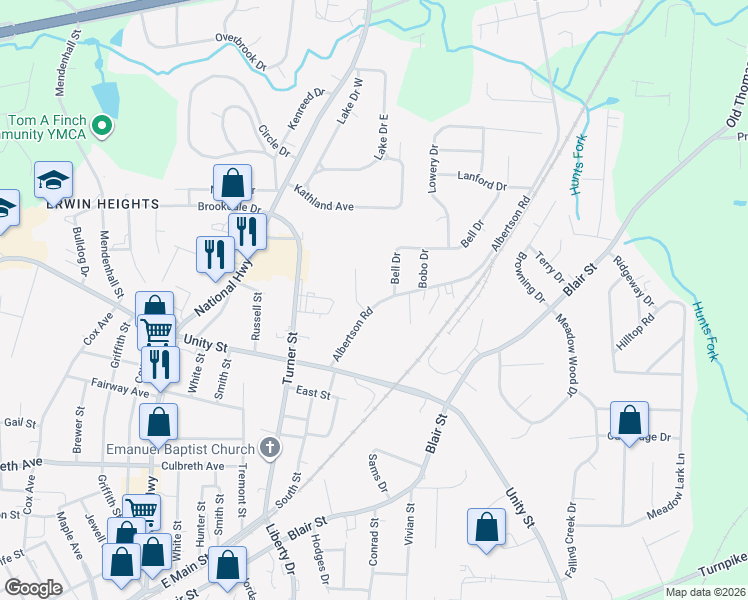 map of restaurants, bars, coffee shops, grocery stores, and more near 10 Brandywine Court in Thomasville