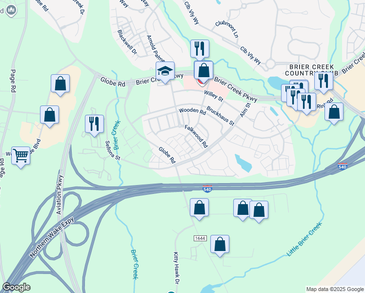 map of restaurants, bars, coffee shops, grocery stores, and more near 9207 Semana Walk in Raleigh