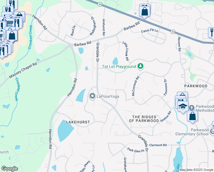 map of restaurants, bars, coffee shops, grocery stores, and more near 909 Limerick Lane in Durham