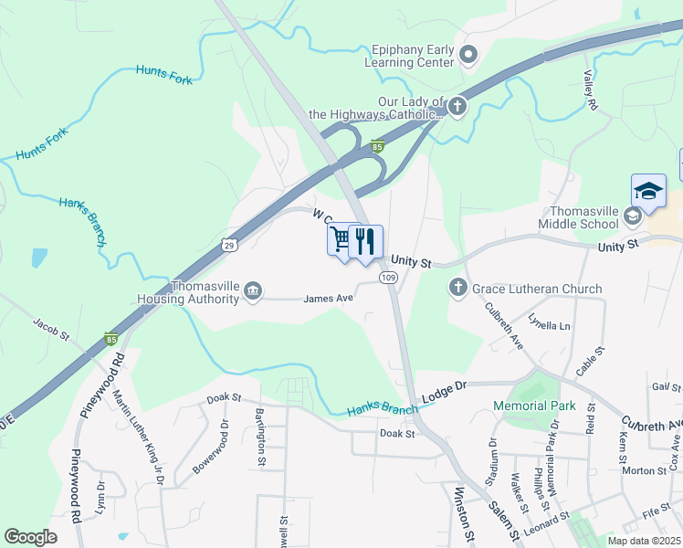 map of restaurants, bars, coffee shops, grocery stores, and more near 902 West Cooksey Drive in Thomasville