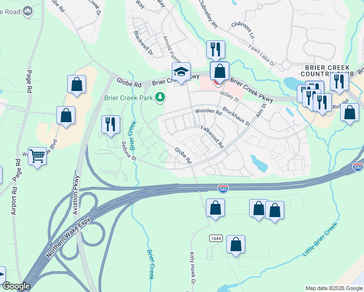 map of restaurants, bars, coffee shops, grocery stores, and more near 9300 Alcazar Walk in Raleigh