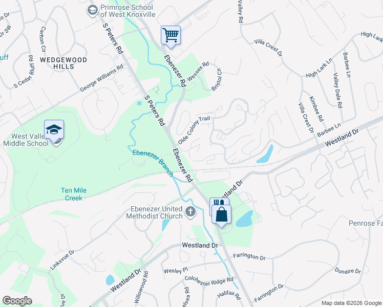 map of restaurants, bars, coffee shops, grocery stores, and more near 8749 Mowbray Way in Knoxville