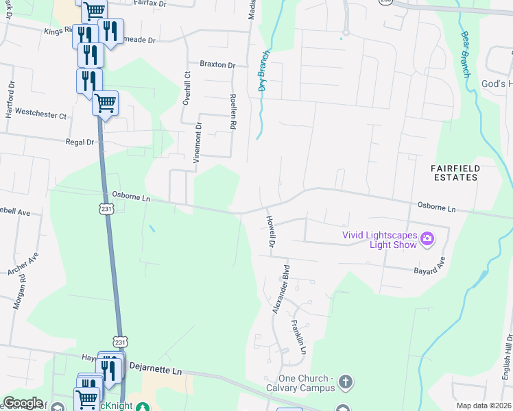 map of restaurants, bars, coffee shops, grocery stores, and more near 2805 Wright Haven Court in Murfreesboro