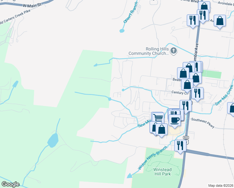 map of restaurants, bars, coffee shops, grocery stores, and more near 429 Century Court in Franklin