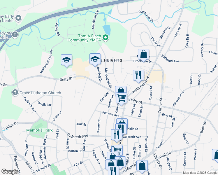 map of restaurants, bars, coffee shops, grocery stores, and more near 612 Unity Street in Thomasville