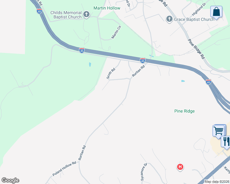 map of restaurants, bars, coffee shops, grocery stores, and more near 137 Scott Road in Harriman