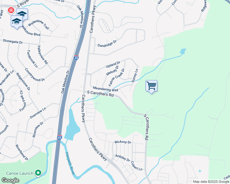 map of restaurants, bars, coffee shops, grocery stores, and more near 1052 Meandering Way in Franklin