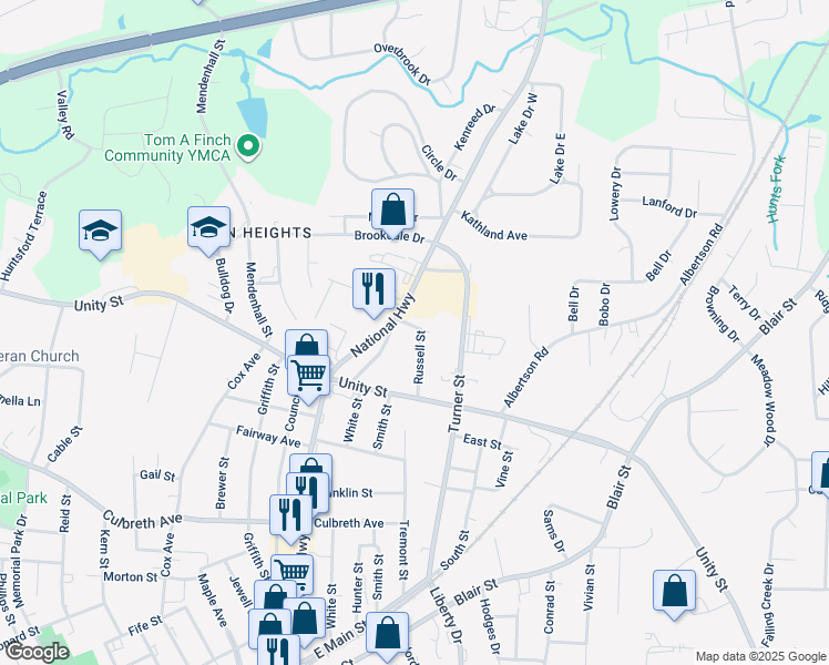 map of restaurants, bars, coffee shops, grocery stores, and more near 626 Russell Street in Thomasville
