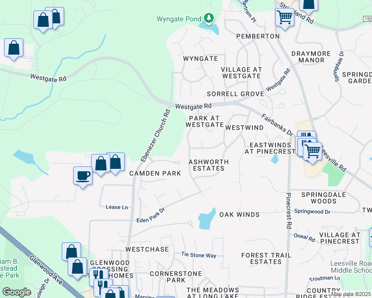 map of restaurants, bars, coffee shops, grocery stores, and more near 9321 Stone Mountain Road in Raleigh