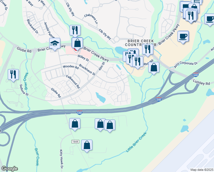 map of restaurants, bars, coffee shops, grocery stores, and more near 10100 Donerail Way in Raleigh