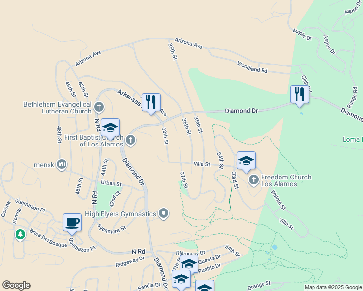 map of restaurants, bars, coffee shops, grocery stores, and more near 2302 37th Street in Los Alamos