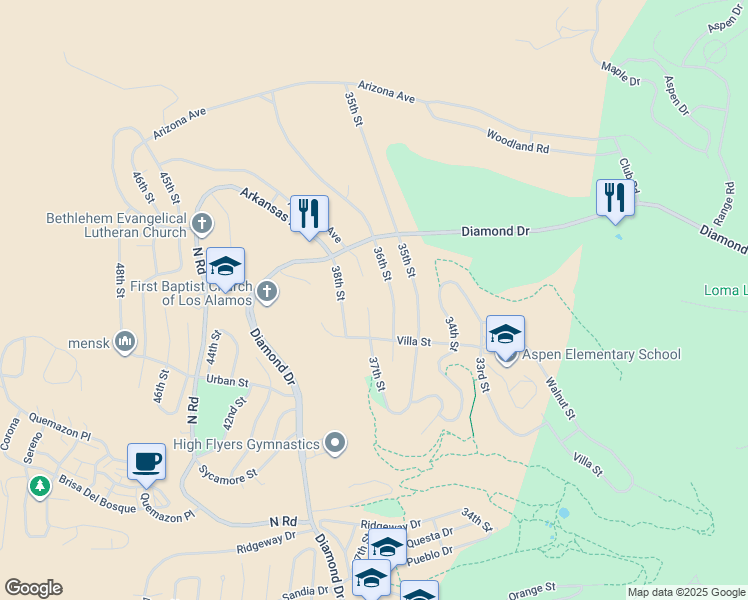 map of restaurants, bars, coffee shops, grocery stores, and more near 2302 37th Street in Los Alamos