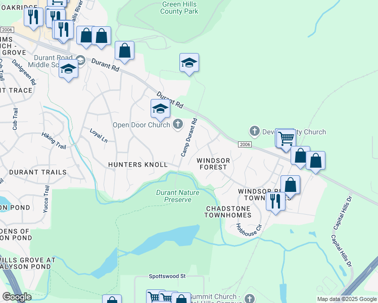 map of restaurants, bars, coffee shops, grocery stores, and more near 9701 Talman Court in Raleigh