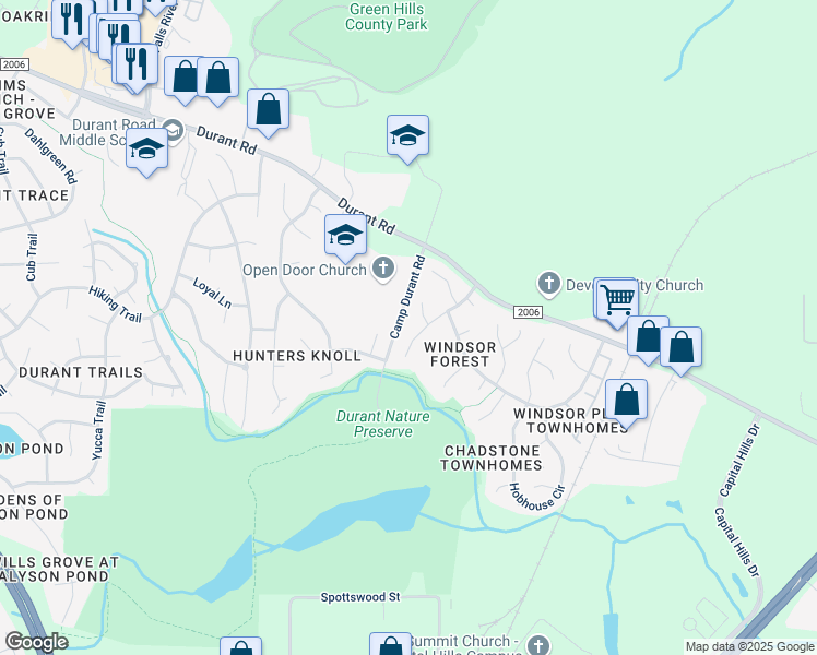 map of restaurants, bars, coffee shops, grocery stores, and more near 9701 Talman Court in Raleigh