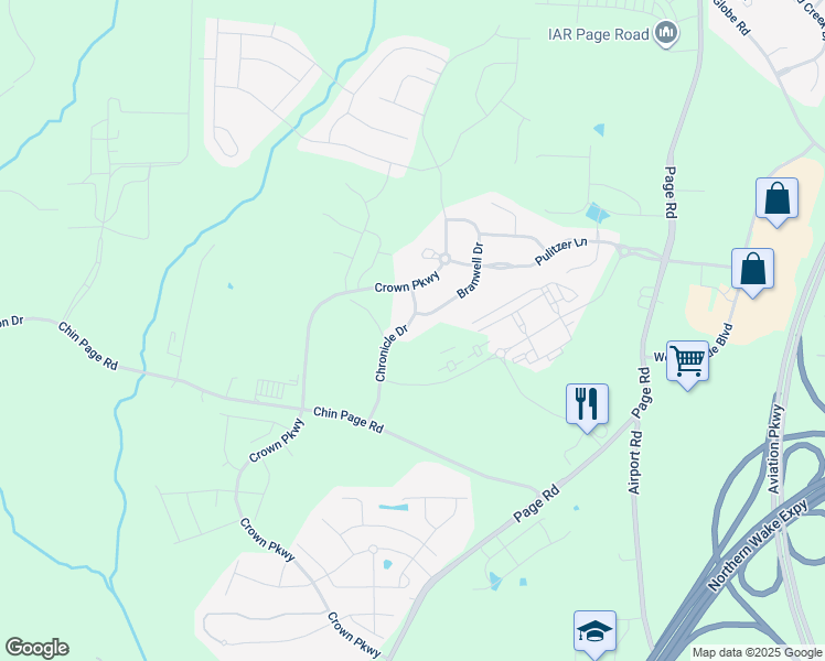 map of restaurants, bars, coffee shops, grocery stores, and more near 1216 Chronicle Drive in Durham