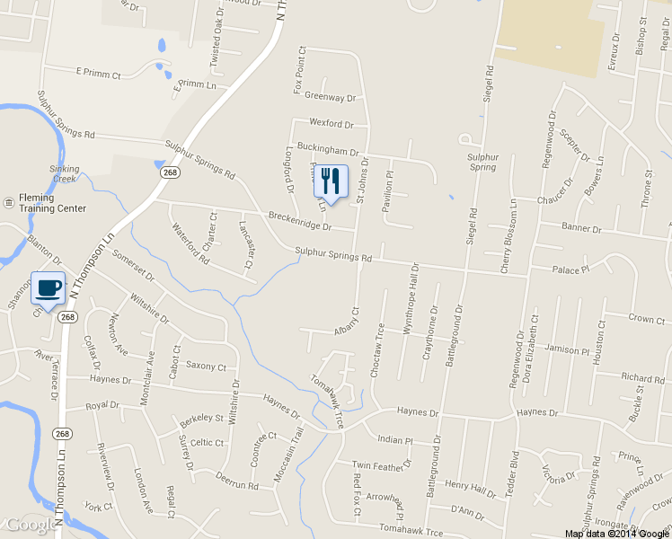 map of restaurants, bars, coffee shops, grocery stores, and more near 2921 Sulphur Springs Road in Murfreesboro