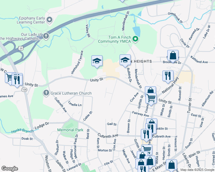 map of restaurants, bars, coffee shops, grocery stores, and more near 206 Cushwa Court in Thomasville