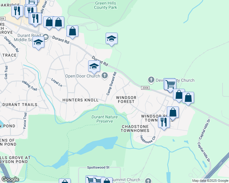 map of restaurants, bars, coffee shops, grocery stores, and more near 9701 Talman Court in Raleigh