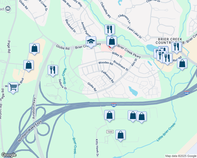 map of restaurants, bars, coffee shops, grocery stores, and more near 9300 Alcazar Walk in Raleigh