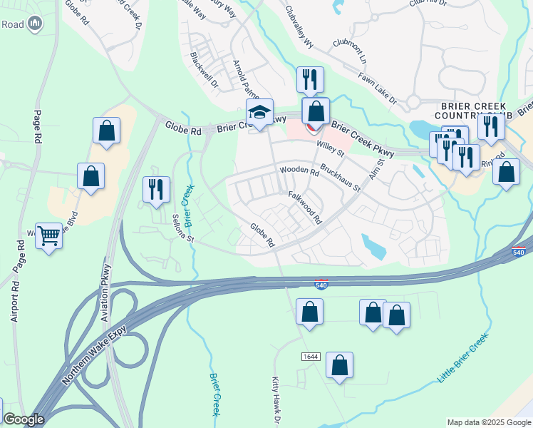 map of restaurants, bars, coffee shops, grocery stores, and more near 9300 Alcazar Walk in Raleigh