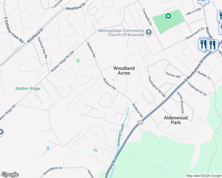 map of restaurants, bars, coffee shops, grocery stores, and more near 1203 Wallace Road in Knoxville