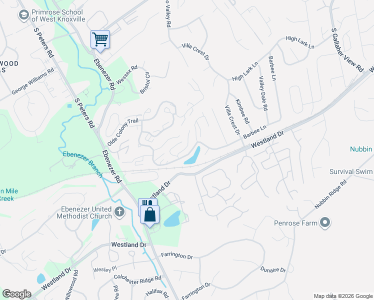map of restaurants, bars, coffee shops, grocery stores, and more near 734 Colony Village Way in Knoxville