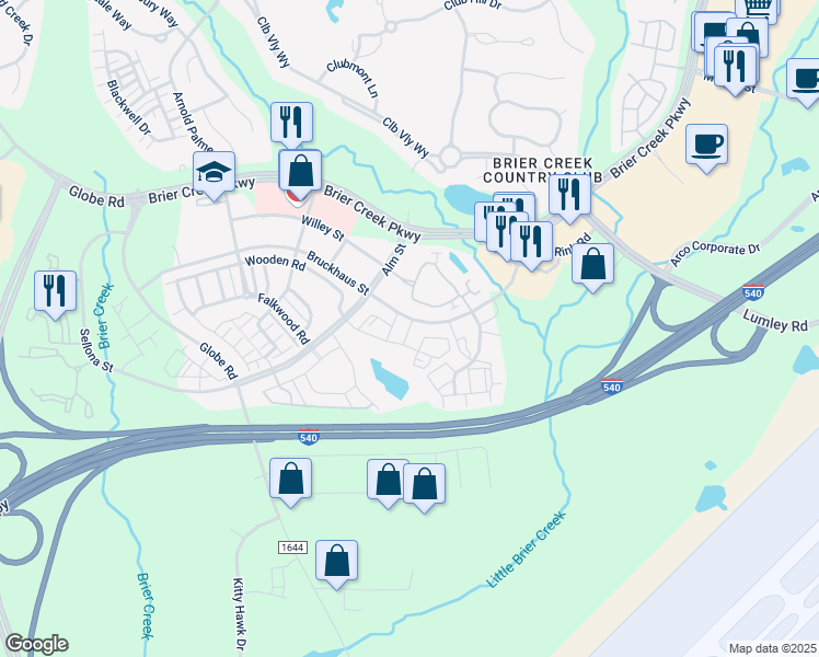 map of restaurants, bars, coffee shops, grocery stores, and more near Donerail Way in Raleigh