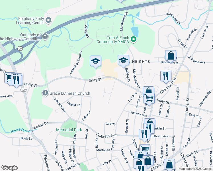 map of restaurants, bars, coffee shops, grocery stores, and more near 206 Cushwa Court in Thomasville