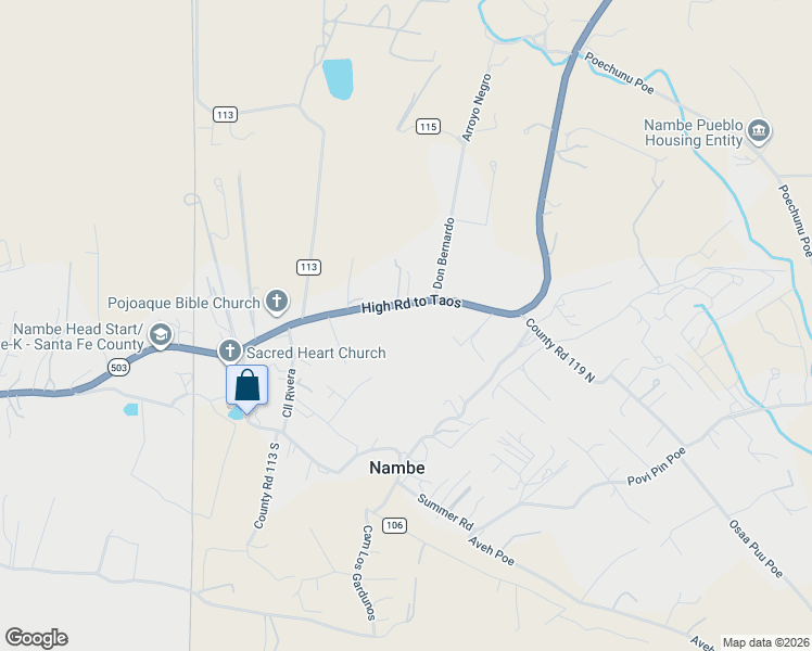 map of restaurants, bars, coffee shops, grocery stores, and more near 224 B NM 503 in Santa Fe County
