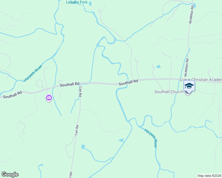 map of restaurants, bars, coffee shops, grocery stores, and more near Southall Road in Franklin