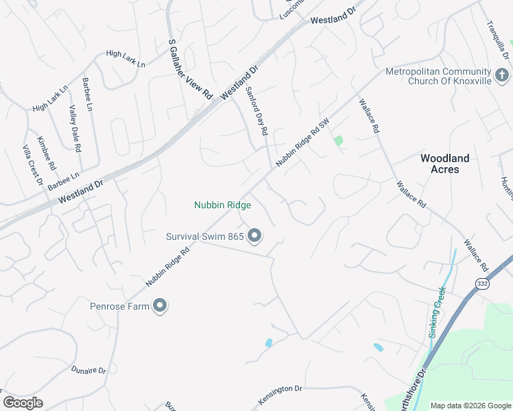 map of restaurants, bars, coffee shops, grocery stores, and more near 1105 Wildtree Lane in Knoxville