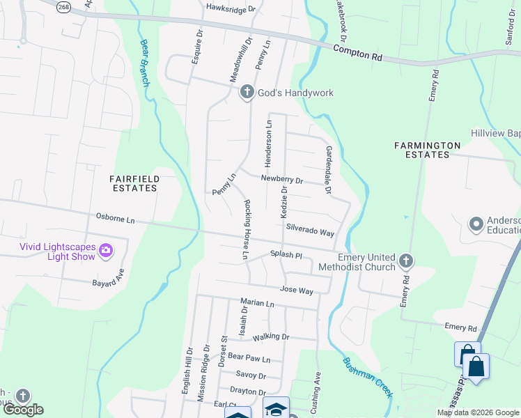 map of restaurants, bars, coffee shops, grocery stores, and more near 2807 Henderson Lane in Murfreesboro