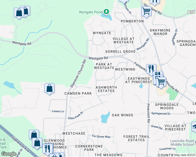 map of restaurants, bars, coffee shops, grocery stores, and more near 9400 Stone Mountain Road in Raleigh