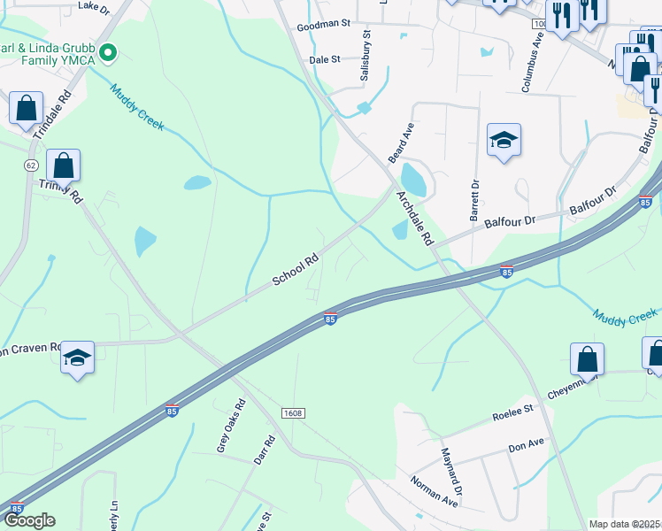 map of restaurants, bars, coffee shops, grocery stores, and more near 118 Bouldin Court in Trinity