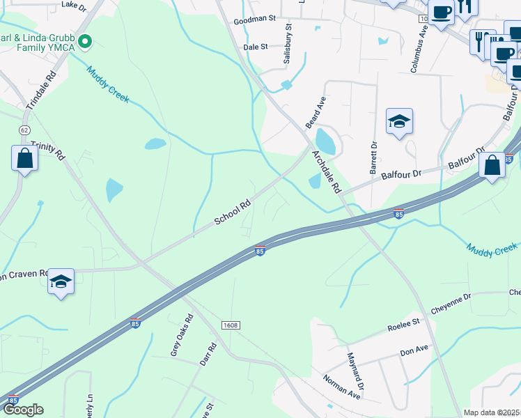map of restaurants, bars, coffee shops, grocery stores, and more near 118 Bouldin Court in Trinity