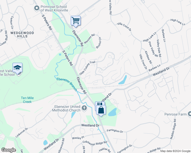 map of restaurants, bars, coffee shops, grocery stores, and more near 829 Olde Pioneer Trail in Knoxville