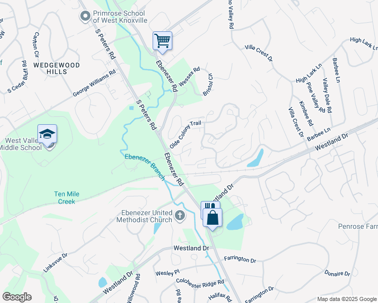 map of restaurants, bars, coffee shops, grocery stores, and more near 8749 Mowbray Way in Knoxville