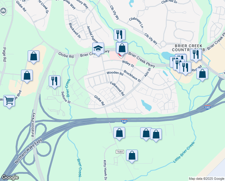 map of restaurants, bars, coffee shops, grocery stores, and more near 9104 Maria Luisa Place in Raleigh