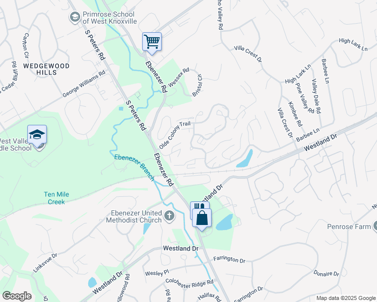 map of restaurants, bars, coffee shops, grocery stores, and more near 829 Olde Pioneer Trail in Knoxville