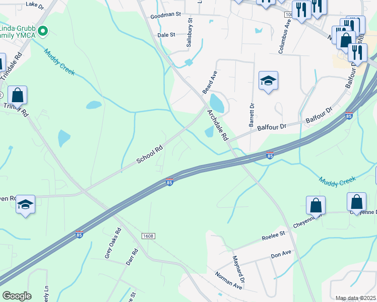 map of restaurants, bars, coffee shops, grocery stores, and more near 103 Brookbank Court in Trinity