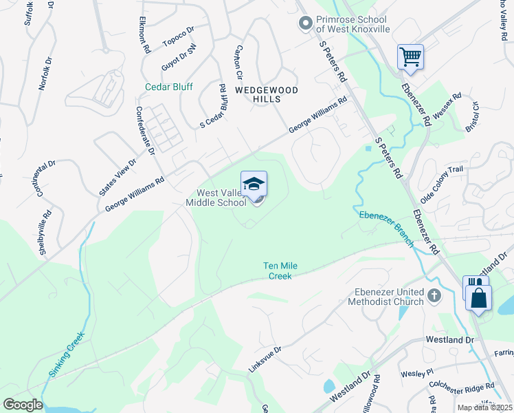 map of restaurants, bars, coffee shops, grocery stores, and more near 9118 George Williams Road in Knoxville