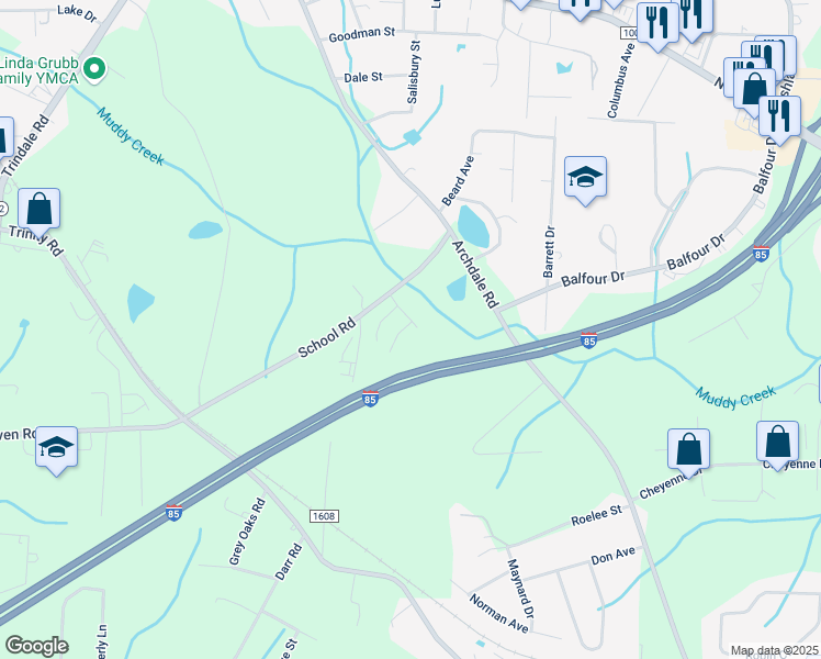 map of restaurants, bars, coffee shops, grocery stores, and more near 103 Brookbank Court in Trinity