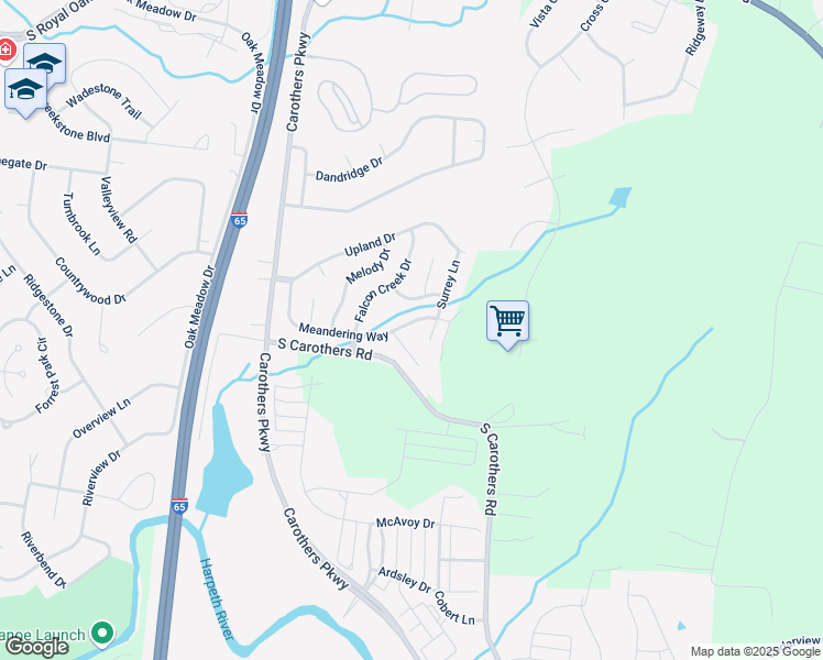 map of restaurants, bars, coffee shops, grocery stores, and more near 1064 Meandering Way in Franklin