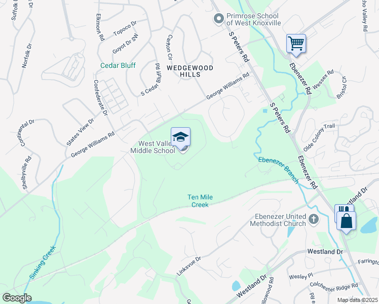 map of restaurants, bars, coffee shops, grocery stores, and more near 9118 George Williams Road in Knoxville