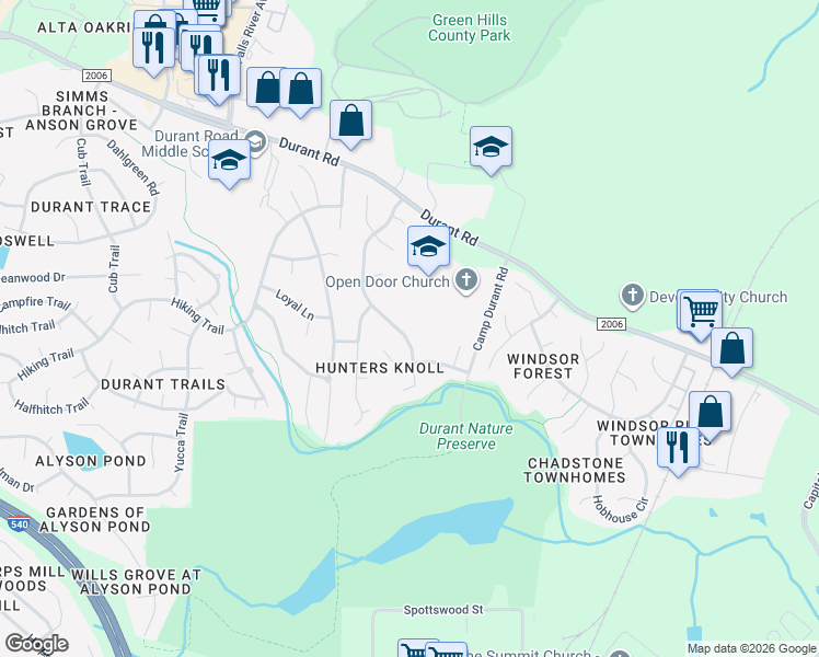 map of restaurants, bars, coffee shops, grocery stores, and more near 8821 Deerland Grove Drive in Raleigh