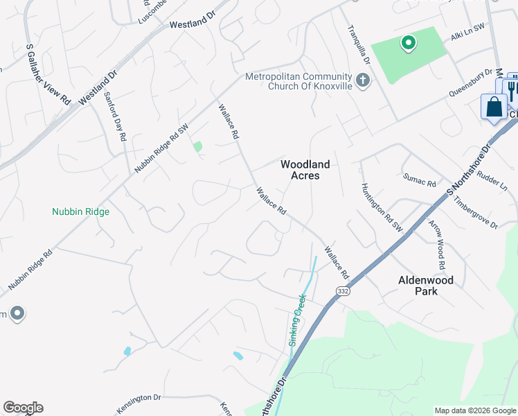map of restaurants, bars, coffee shops, grocery stores, and more near 1203 Wallace Road in Knoxville