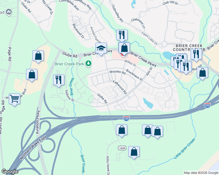 map of restaurants, bars, coffee shops, grocery stores, and more near 9300 Alcazar Walk in Raleigh